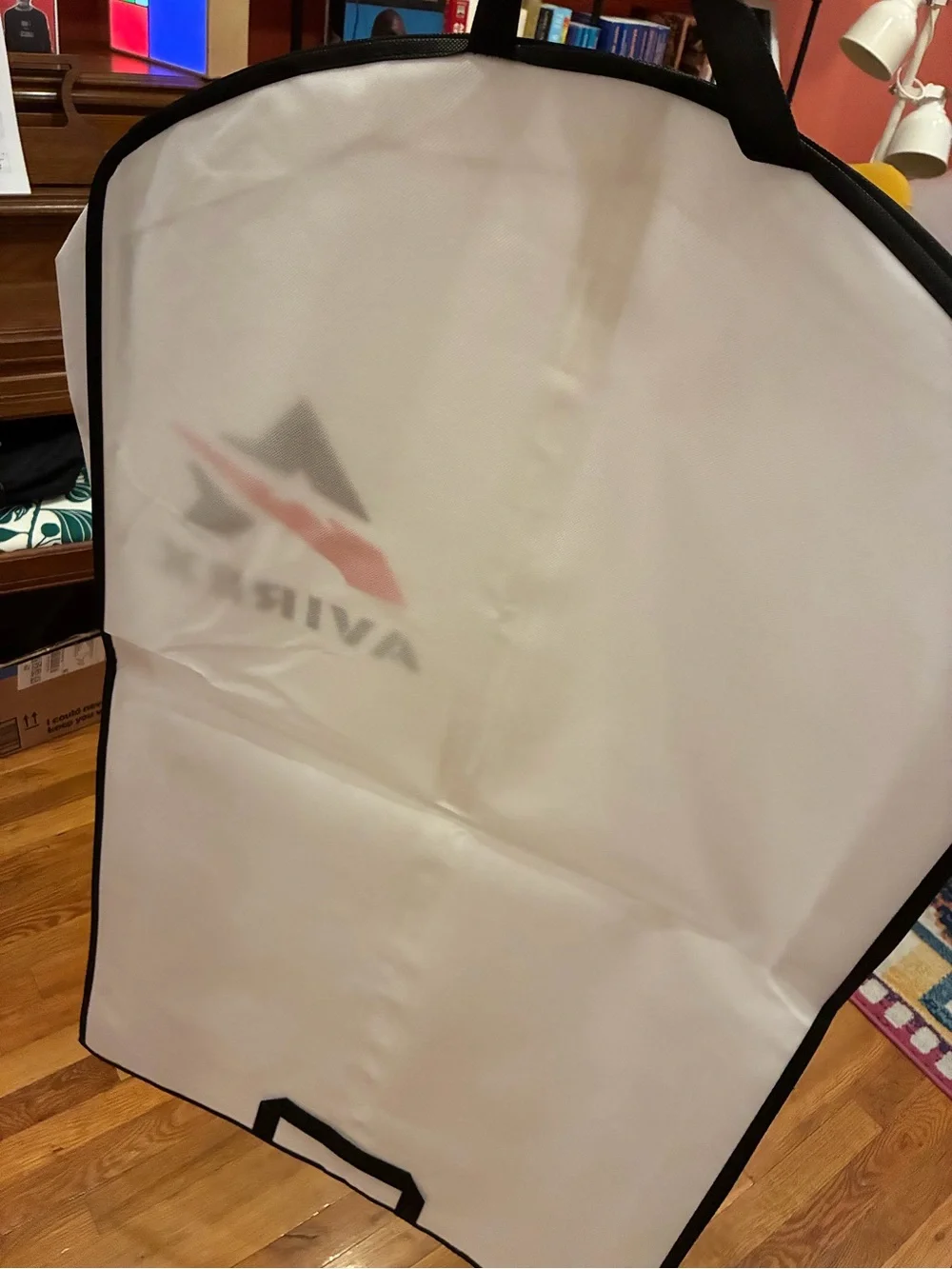 Avirex White Garment Cover with Black Trim and Red Logo